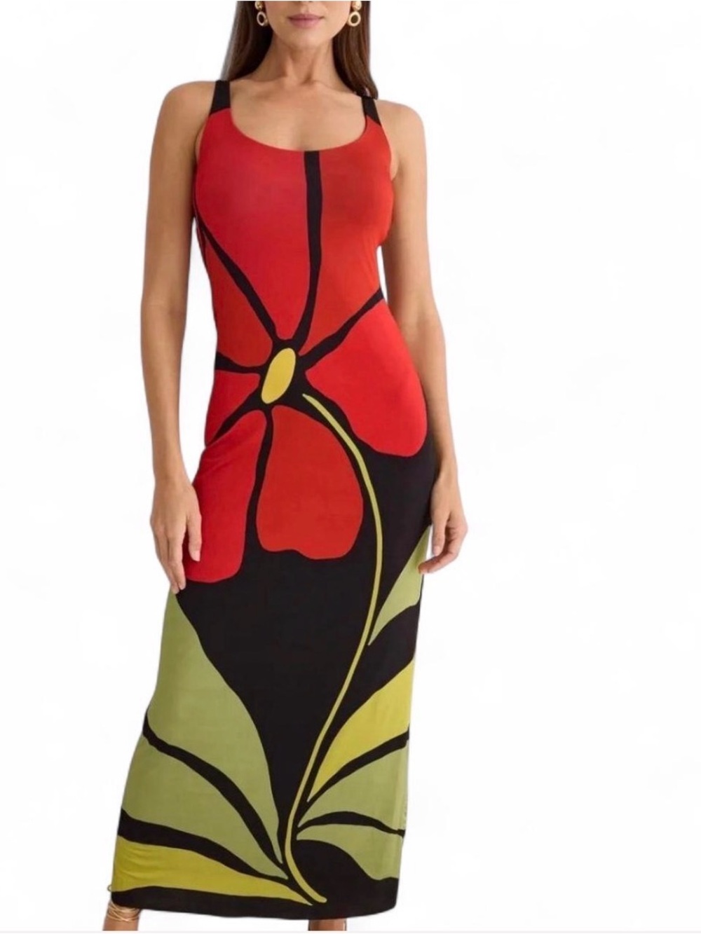 Cala de la Cruz Solange Black & Red Floral Open Back Slimming Maxi Dress Size XS
